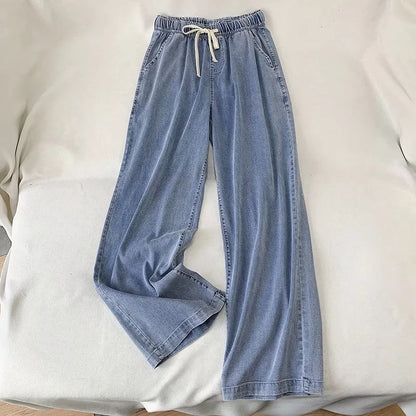 Denim Drawstring Wide-leg Pants