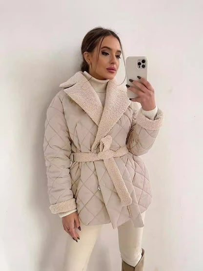 Lapel Faux Fur Waist-Tied Coat