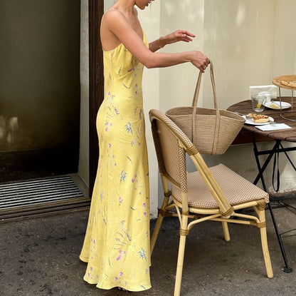 Sleeveless Deep V Print Dress