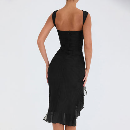 Slim Ruffled Sleeveless Dress