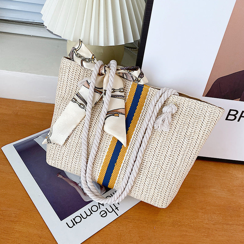 Stripe Large Straw Woven Bag