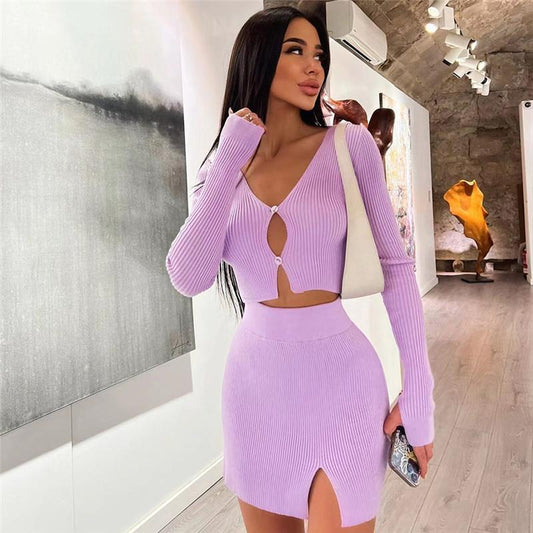 Knitted Short Skirt Set