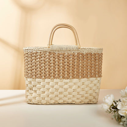 Contrast Basket Braided Bag