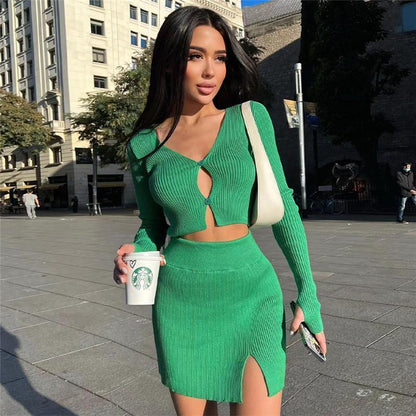 Knitted Short Skirt Set