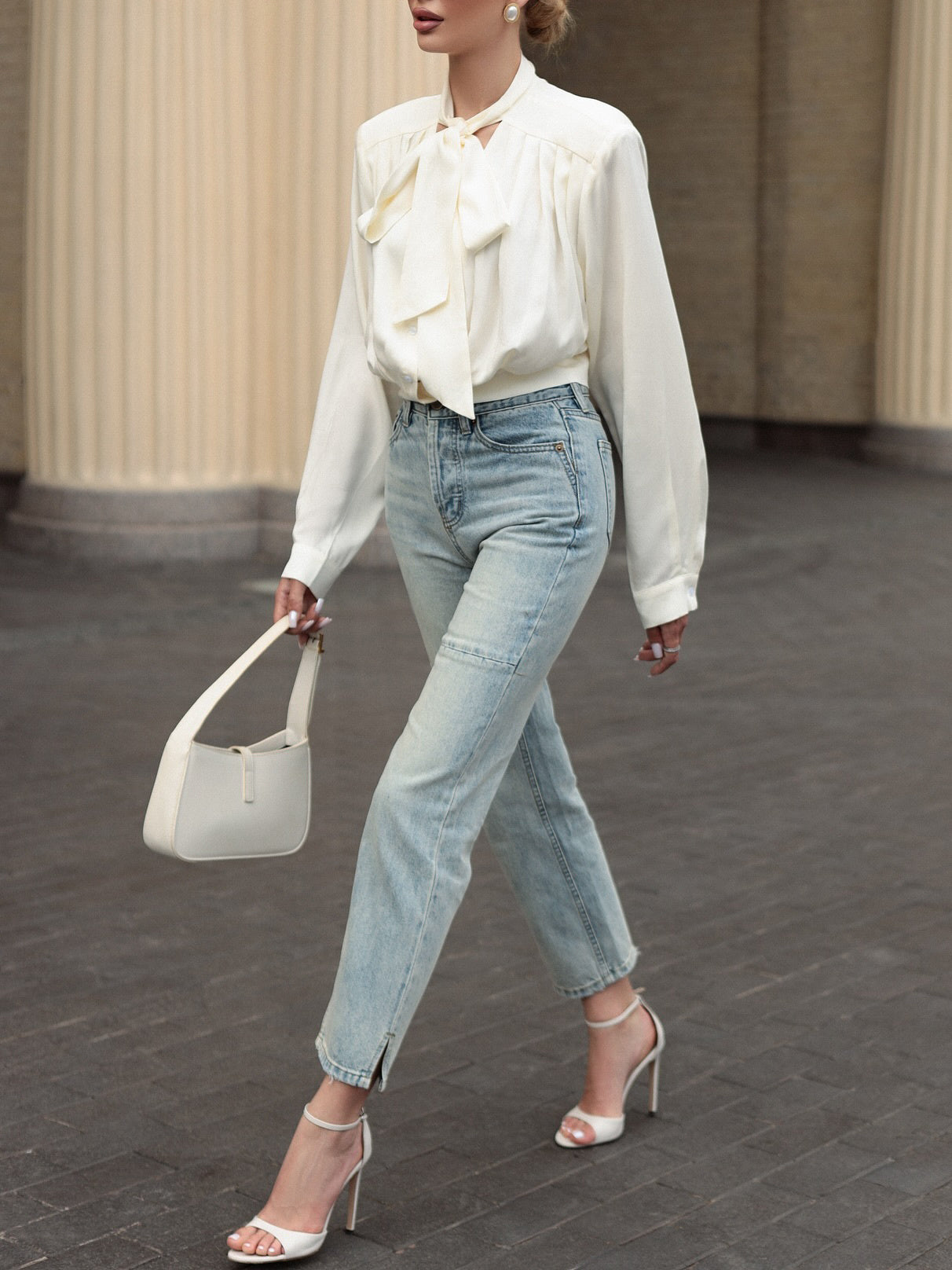 Lace-up Long-sleeved Blouse