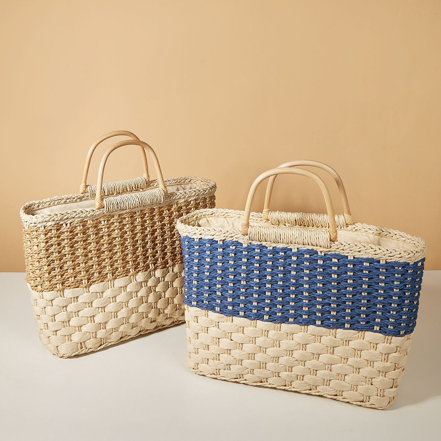 Contrast Basket Braided Bag