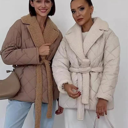 Lapel Faux Fur Waist-Tied Coat