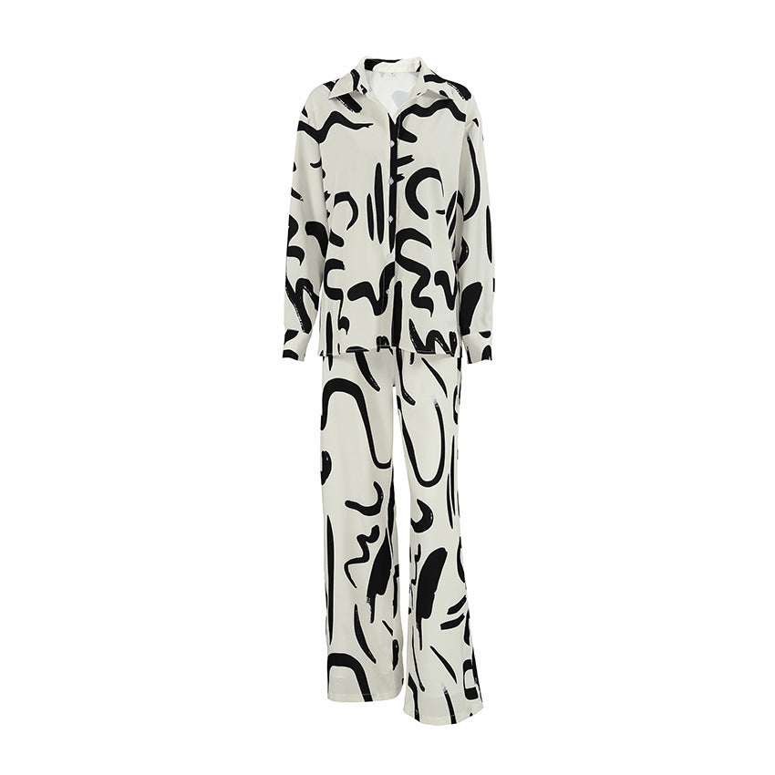 Printed Long  Wide-Pants Two-piece Set
