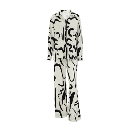 Printed Long  Wide-Pants Two-piece Set