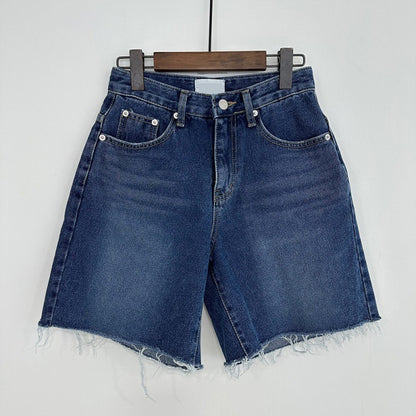 Washed Blue Simple Baggy Shorts