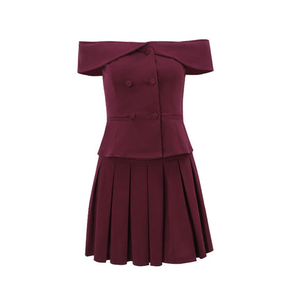 Off-shoulder Top Pleated Skirt Set