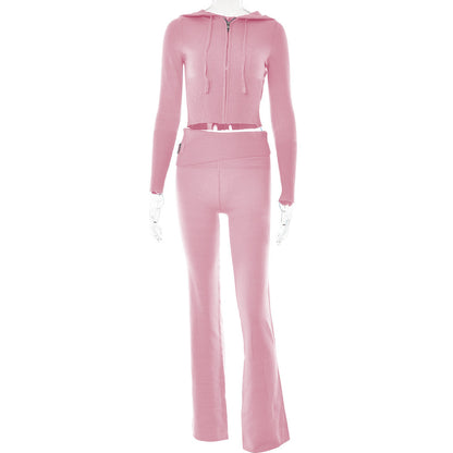 Hoodie Zip Knit Pants Set