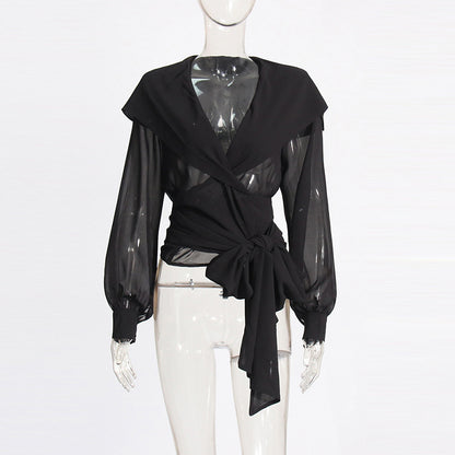 Mesh See-through Hooded Top