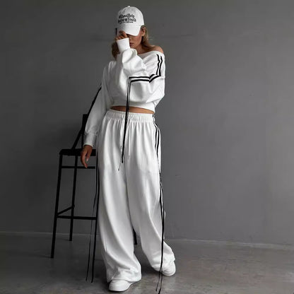 Ribbon Pullover Loose Pant Set