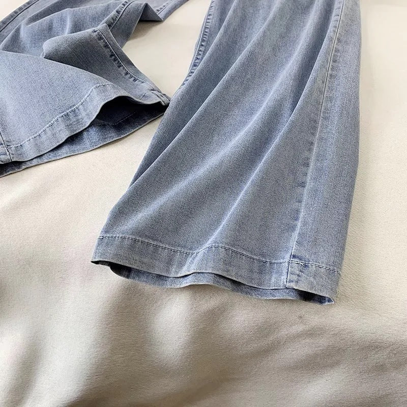 Denim Drawstring Wide-leg Pants