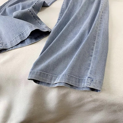 Denim Drawstring Wide-leg Pants