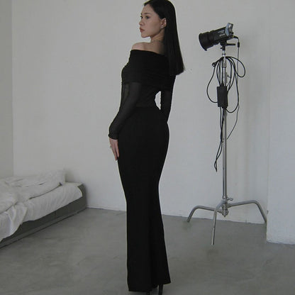 Off-shoulder Mesh See-through Dress