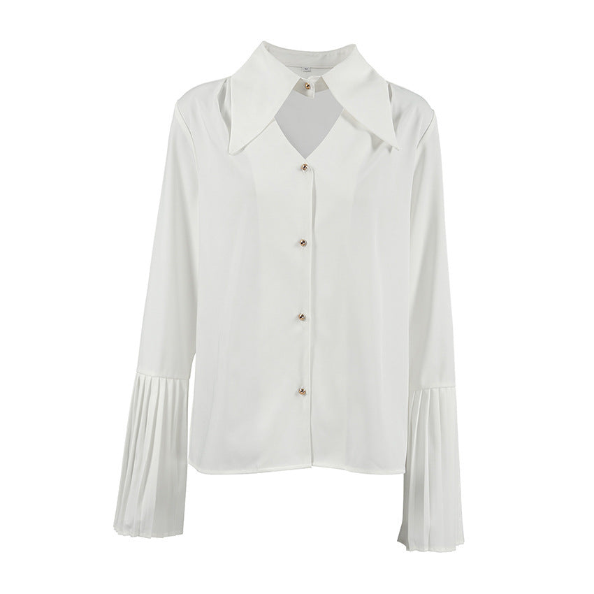 Pleated Sleeve Hollow-out Top