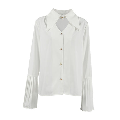 Pleated Sleeve Hollow-out Top
