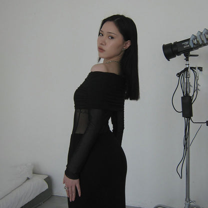 Off-shoulder Mesh See-through Dress