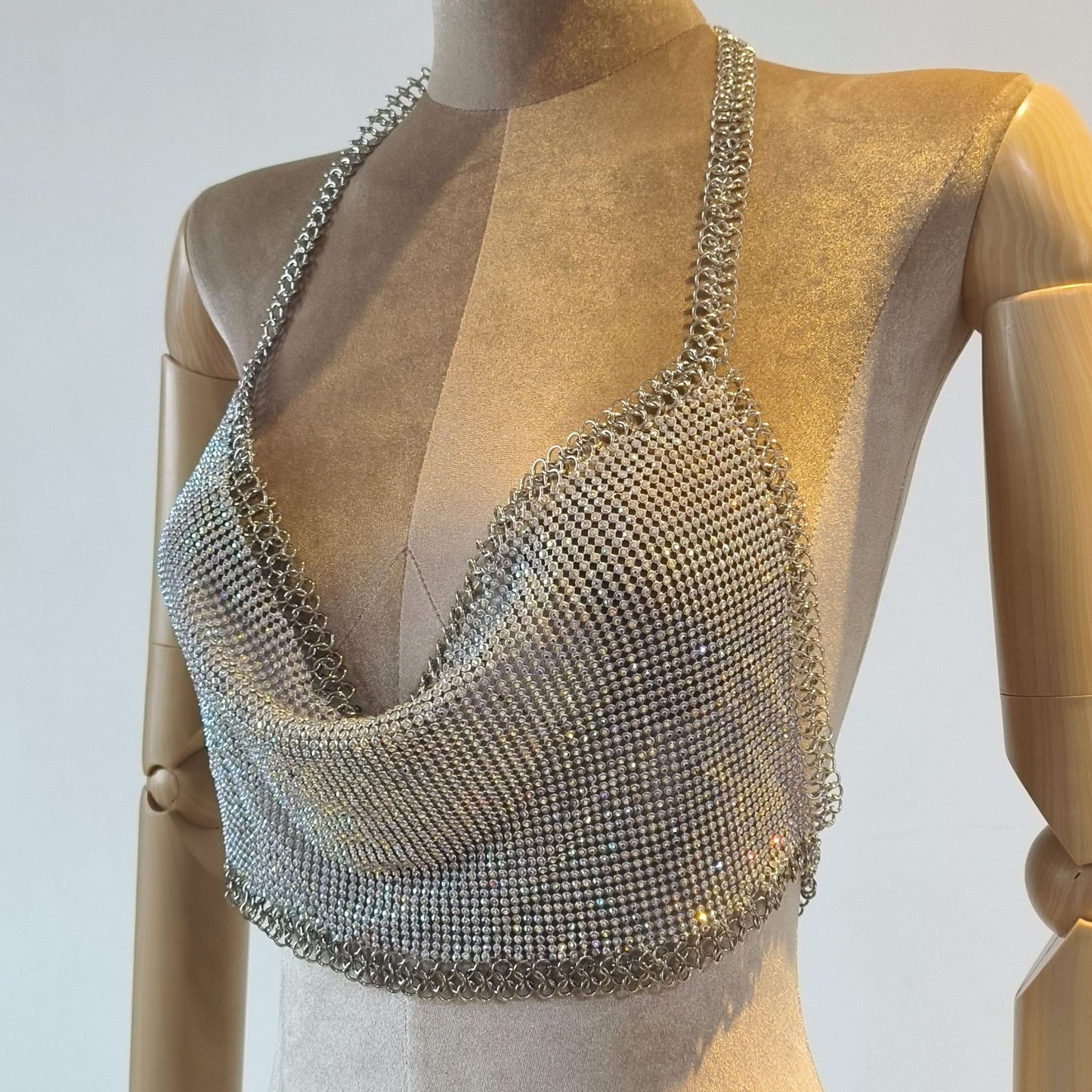 Chain Metal Shoulder Strap Rhinestone Quartz Top