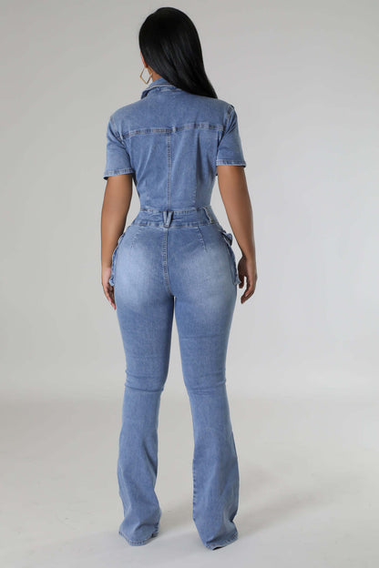 Denim Short-sleeved Jumpsuit