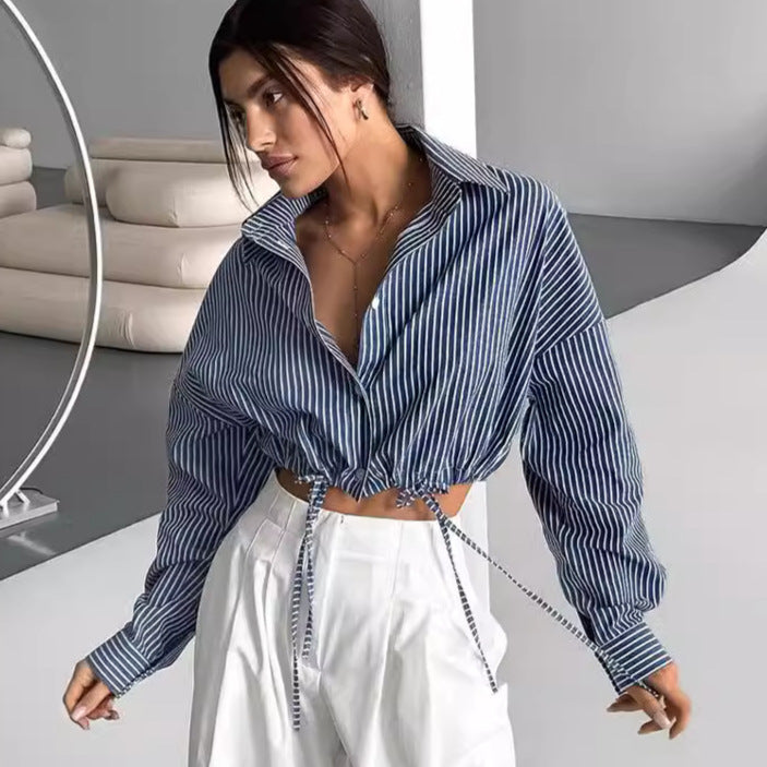 Long Sleeve Cropped Striped Shirt