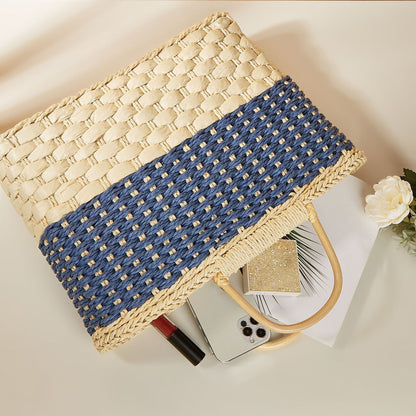 Contrast Basket Braided Bag
