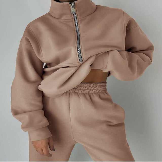 Stand Collar Zip Up Set