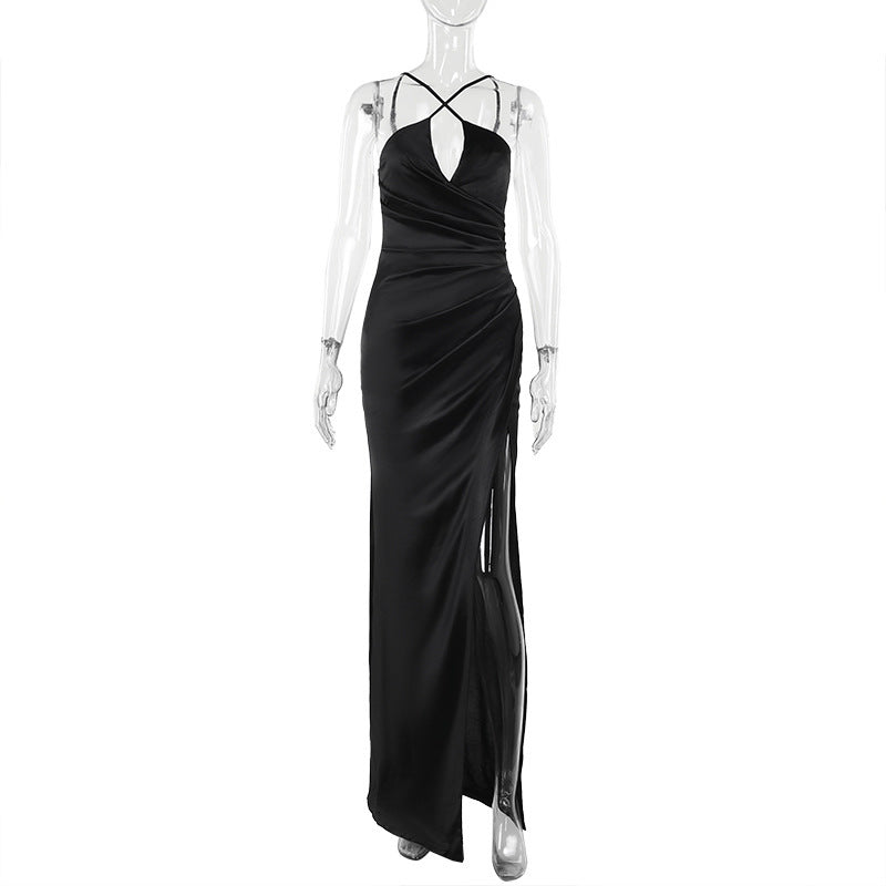 Cross-halterneck Split Long Dress