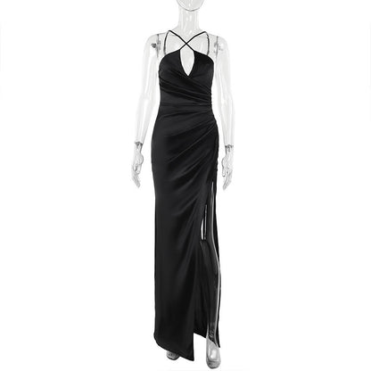 Cross-halterneck Split Long Dress