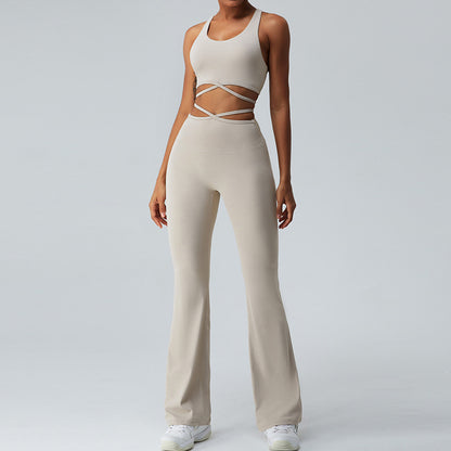 Criss Cross Thin Strap Tank-top With Yoga Pants Suit
