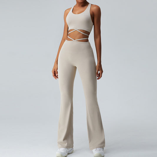 Criss Cross Thin Strap Tank-top With Yoga Pants Suit