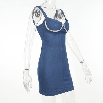 Denim Rhinestone Mini Dress