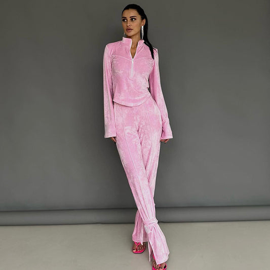 Slim Fit Suede Long-sleeved Set