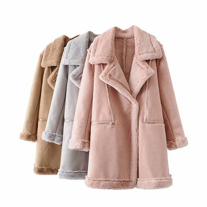Long Suede Lambswool Fur Coat