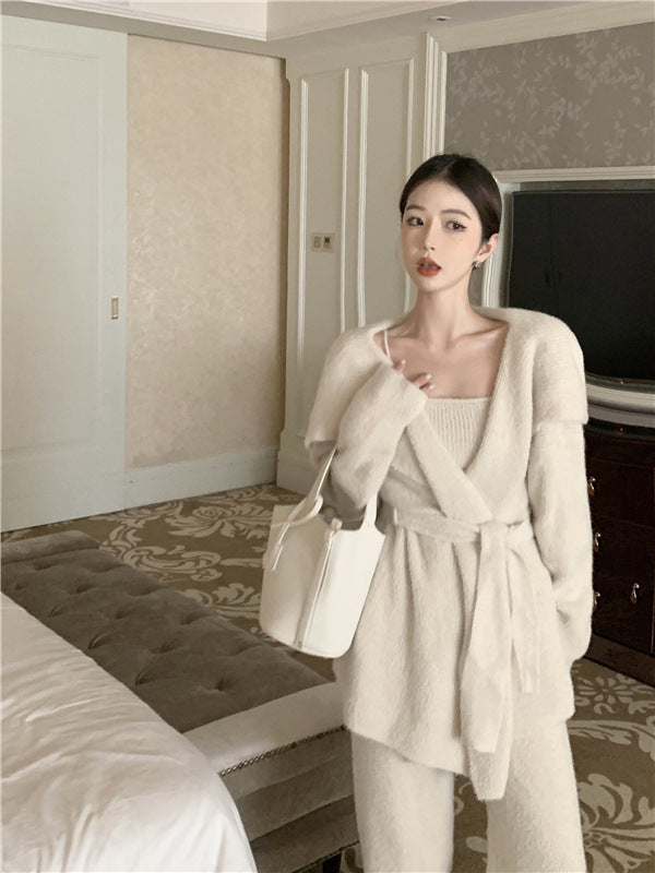 Knitted Wide-leg Pant Three-piece Set