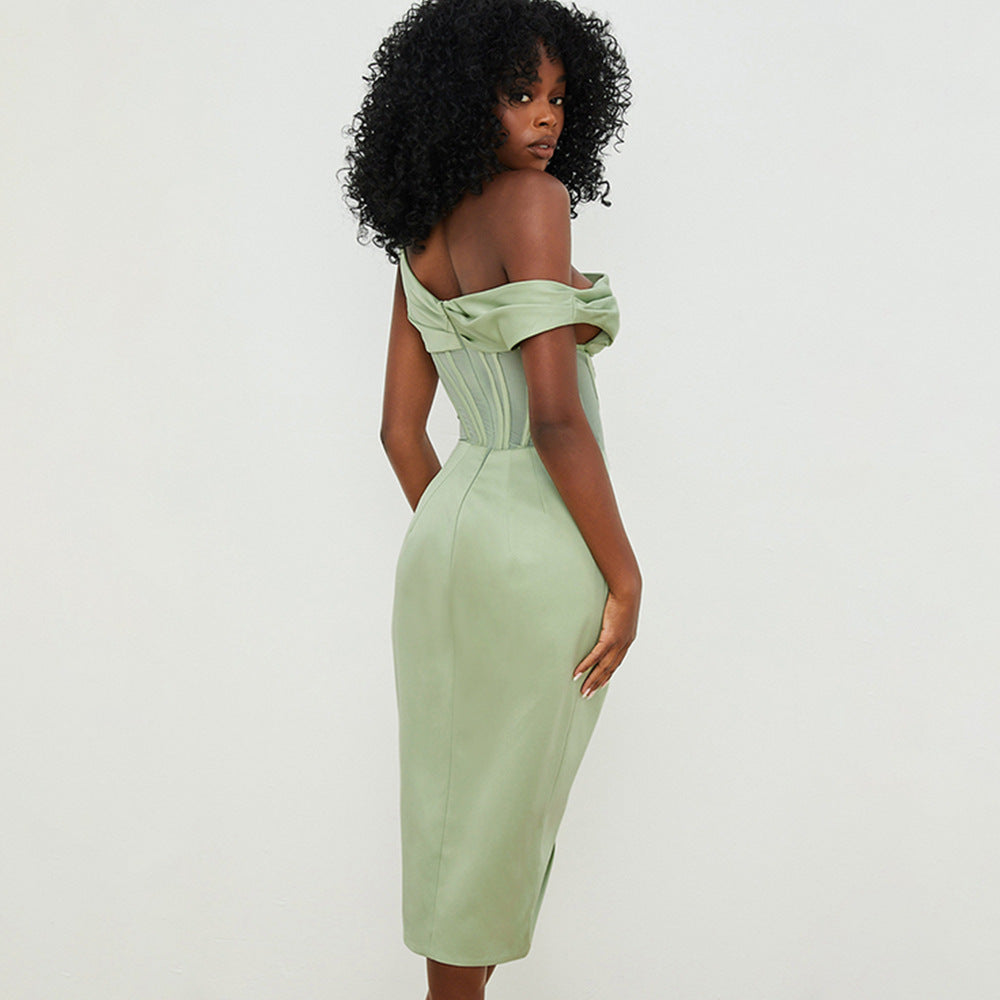 Corset-Style One‑Shoulder Irregular Slit Dress