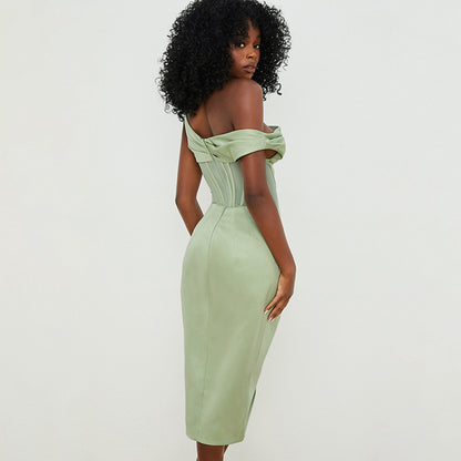 Corset-Style One‑Shoulder Irregular Slit Dress