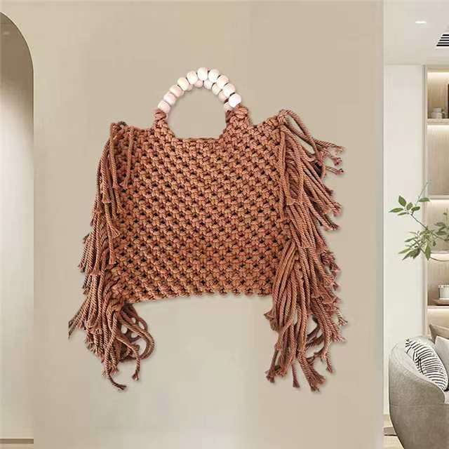 Wooden Beaded Weaving Tote Bag