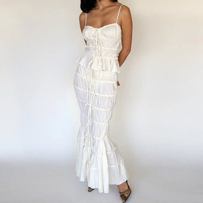Slim-fit Patchwork Top Tie-up Skirt Set