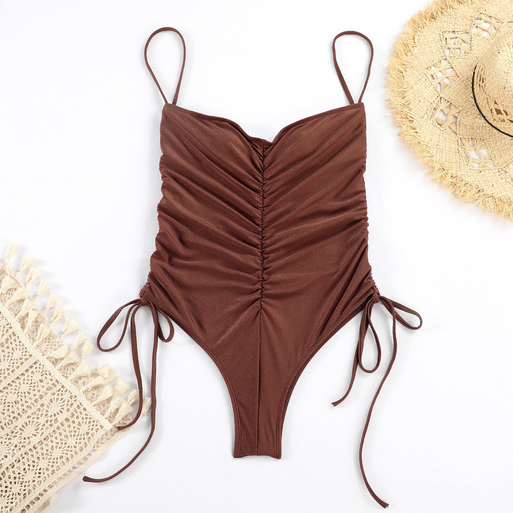 Pleated Drawstring One-piece