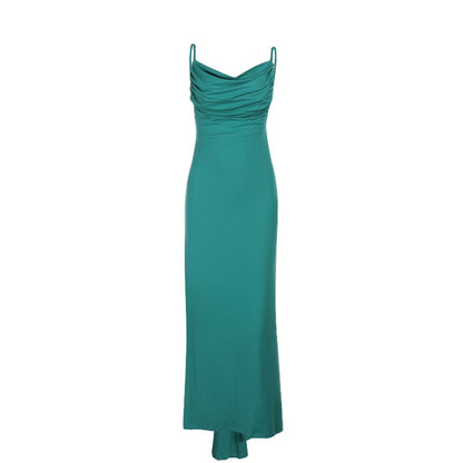 Backless Pleated Sheath Long Dress
