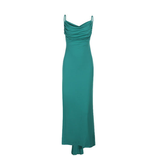Backless Pleated Sheath Long Dress