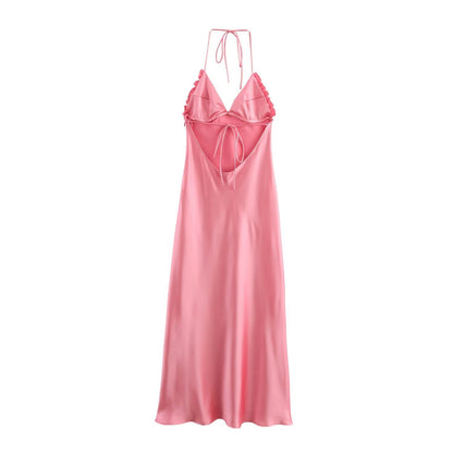 Silk Satin Texture Backless Dress