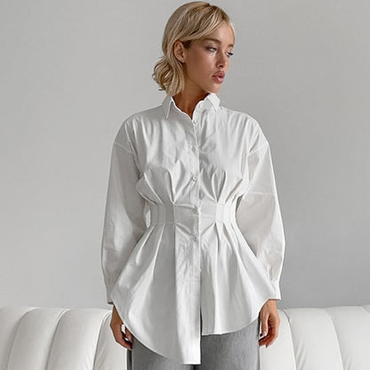 Cinched Pleated Long Sleeve Shirt
