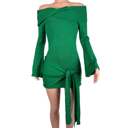 Knitted Off-shoulder Irregular Dress
