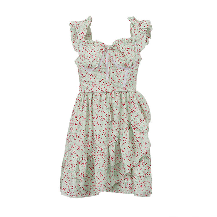 Asymmetric Floral Short Dress