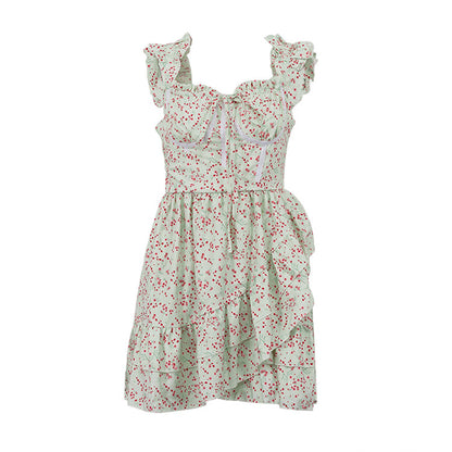 Asymmetric Floral Short Dress