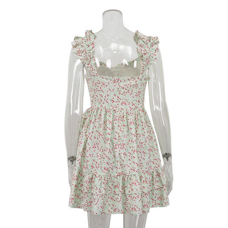 Asymmetric Floral Short Dress